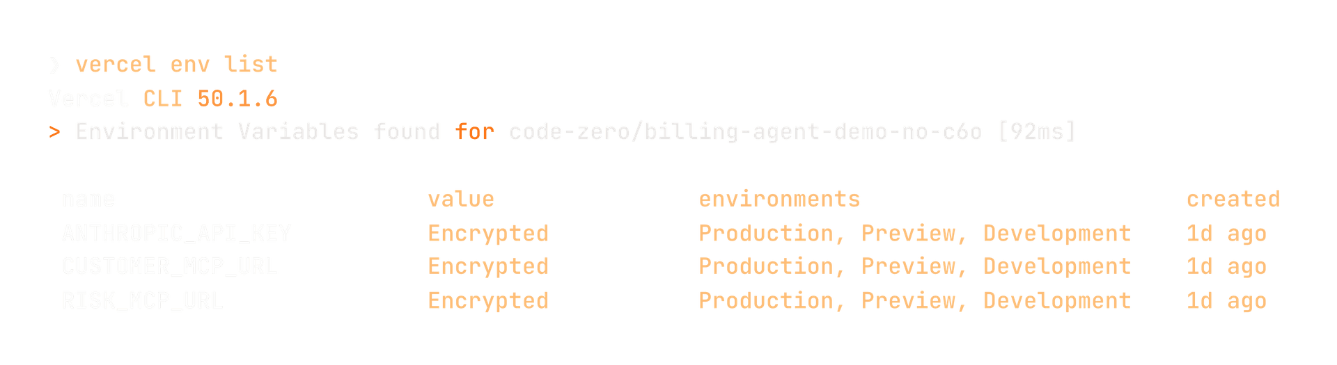 Vercel environment configuration without Codezero